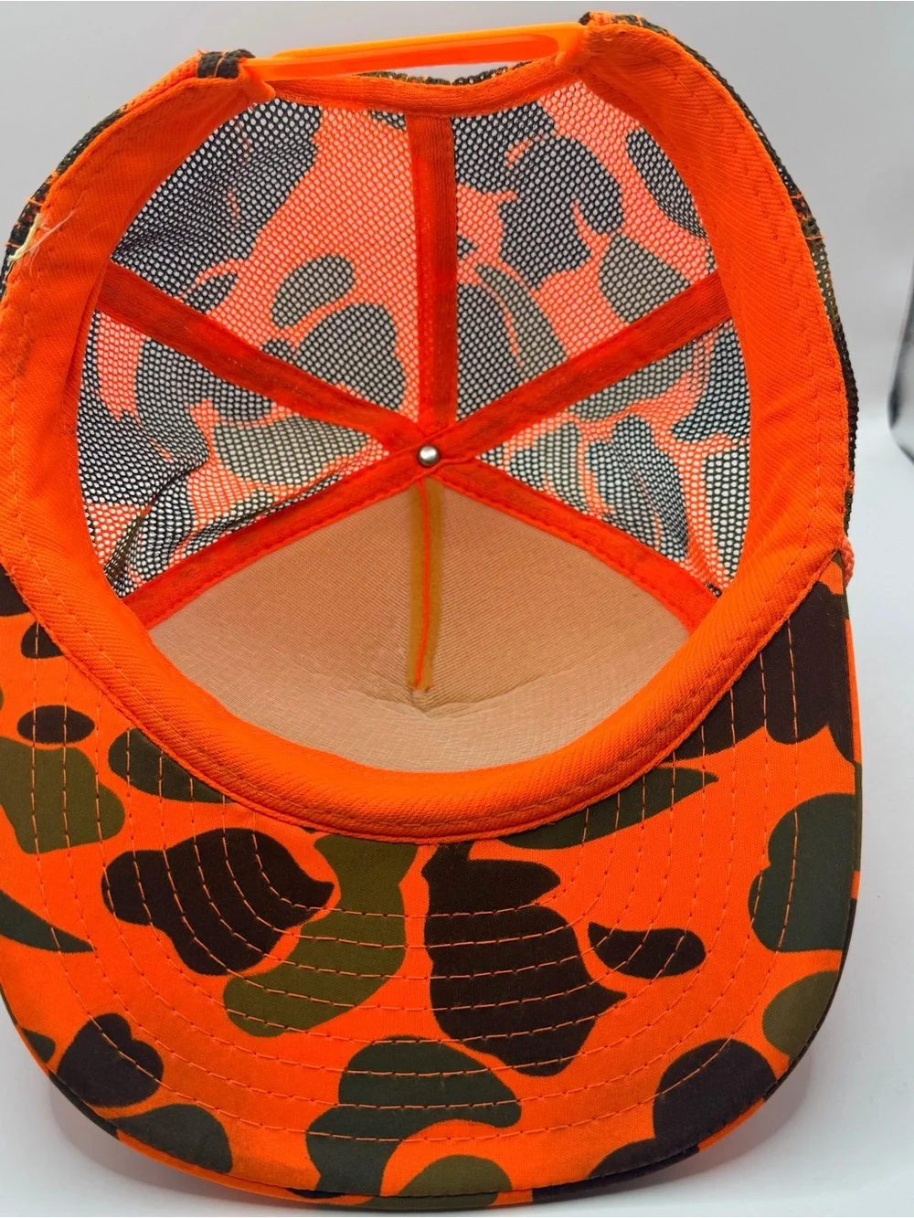 Vintage Rock Supply Trucker Hat North Little Rock Arkansas Orange Camo SnapBack